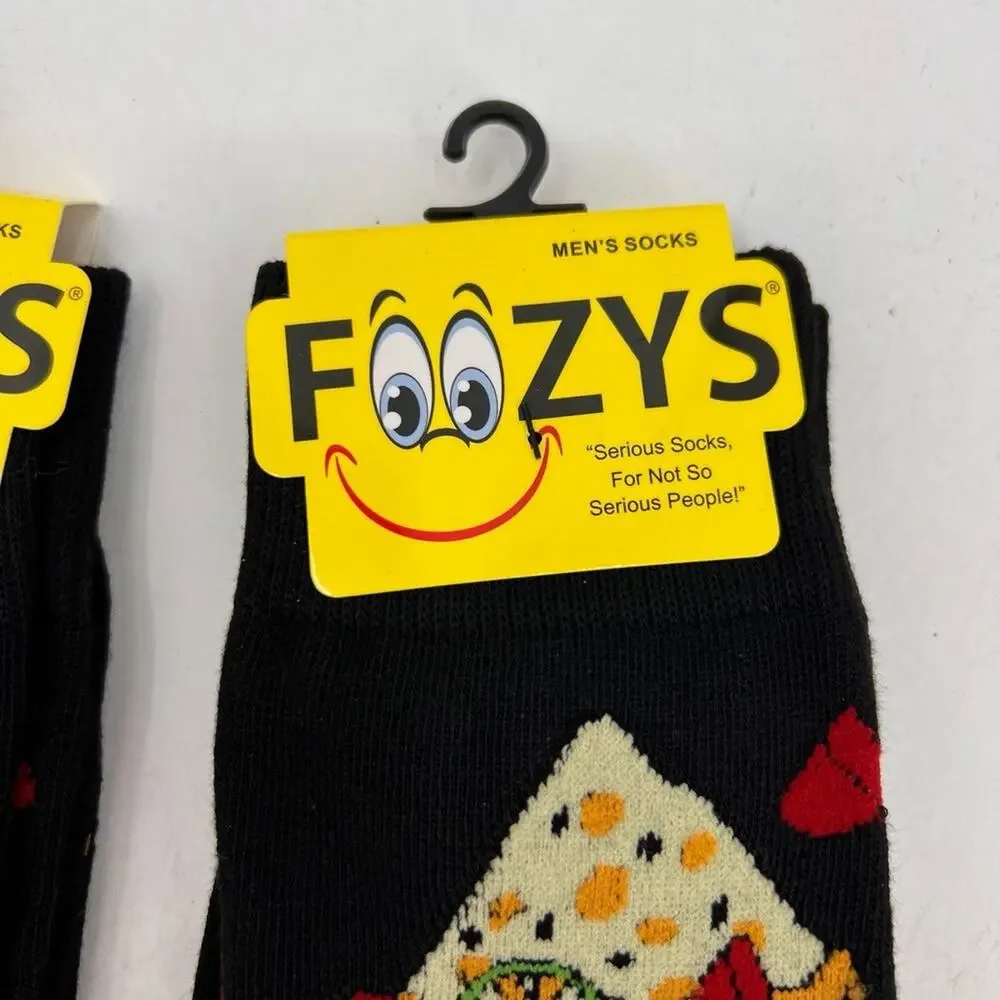 Foozys Socks Mens 6-12 Nachos Cheese Print Novelty Stretch Soft Crew Lot 4 Pairs